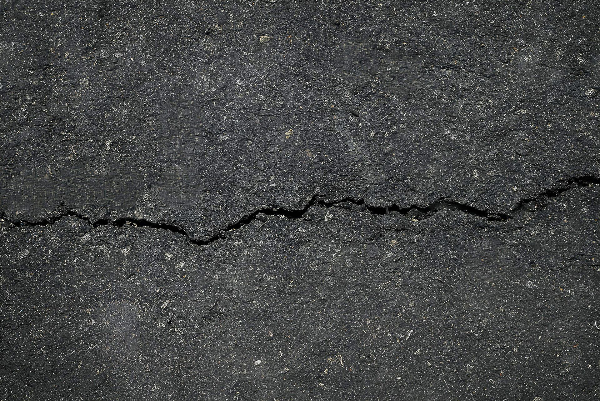 A crack in the asphalt of a street